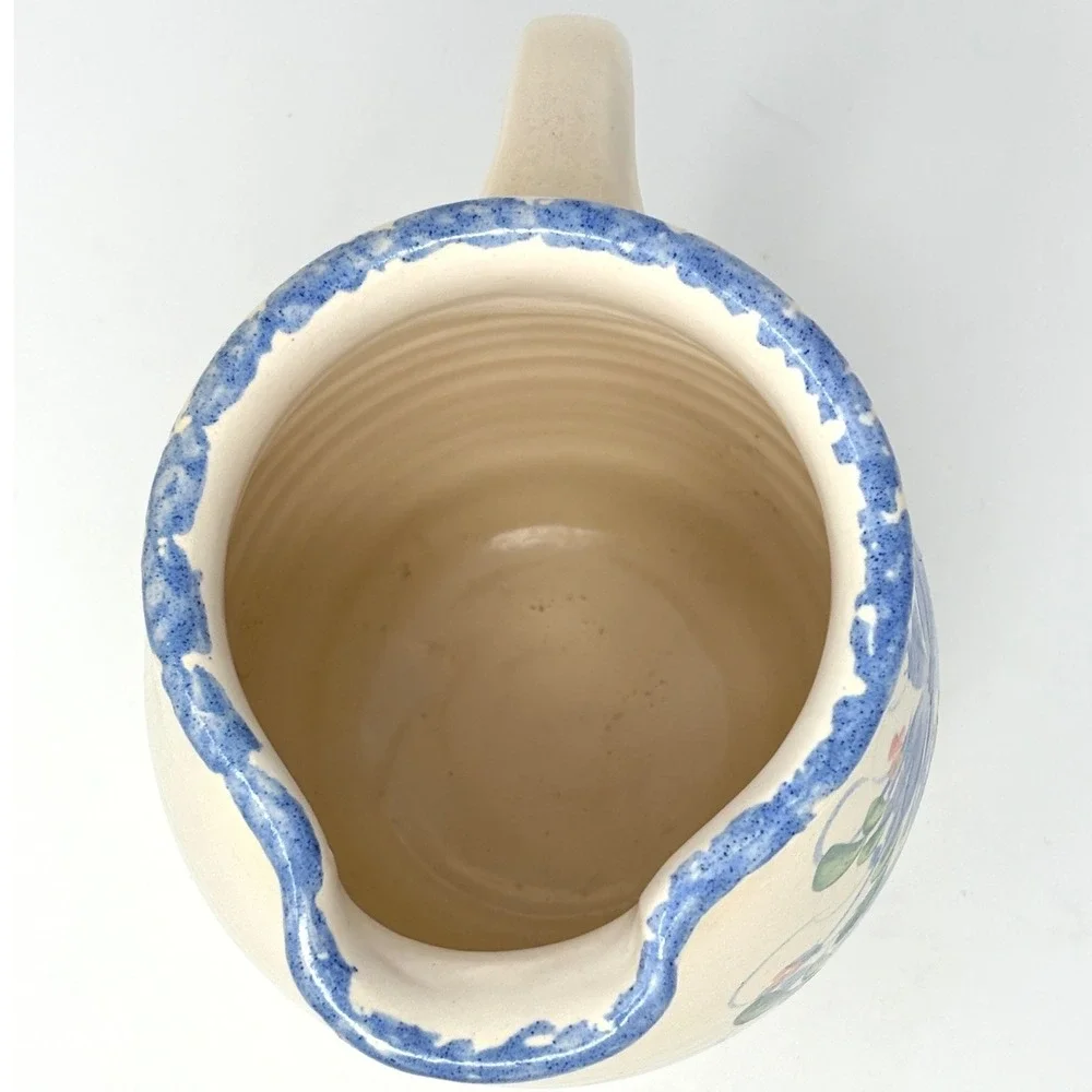 East Texas Pottery Blue Floral Hand Painted Ceramic Pitcher Marshall Texas 7.5in